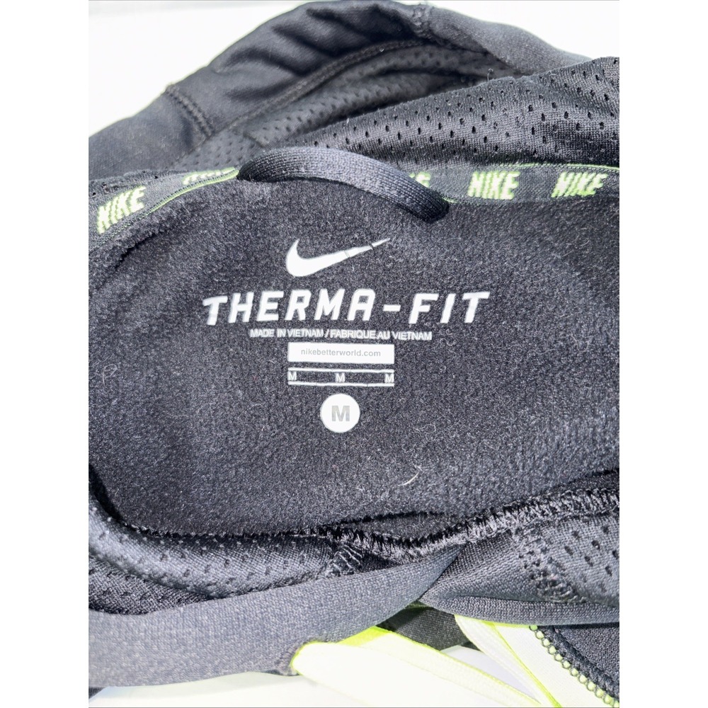 Nike Hoodie Mens Medium Therma Fit Black Neon Green Swoosh Pullover Sweatshirt - Picture 12 of 14